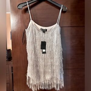 Rachel Zoe silver fringed tank top